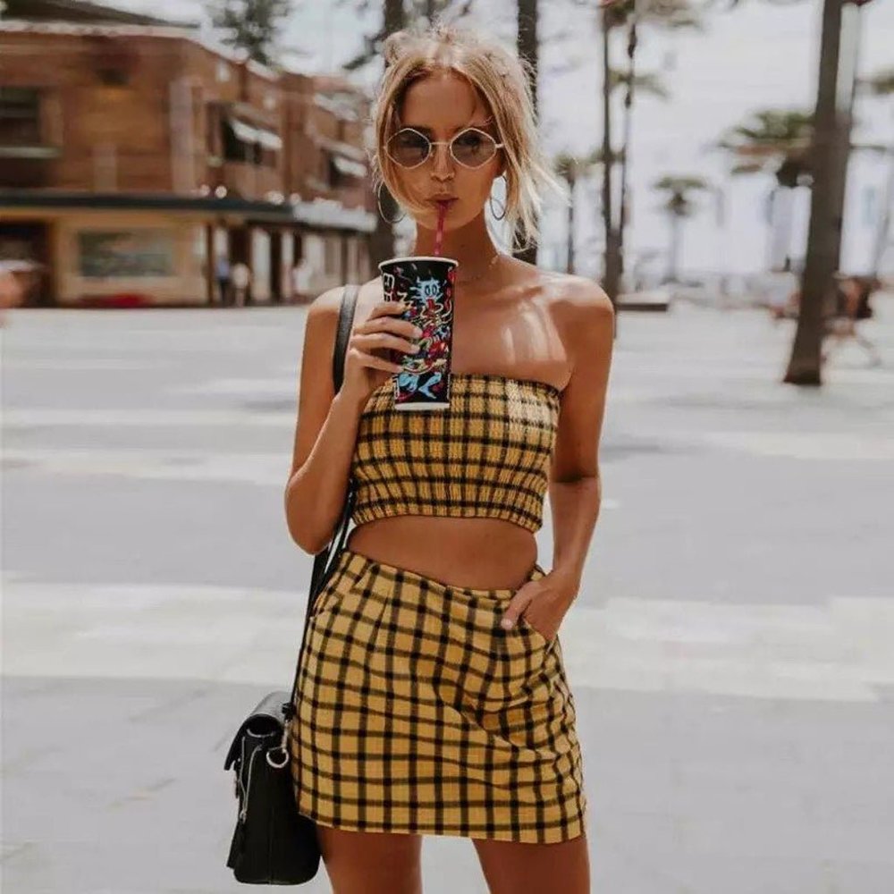Two Piece Set Sexy Chess Warm-up Sleeveless